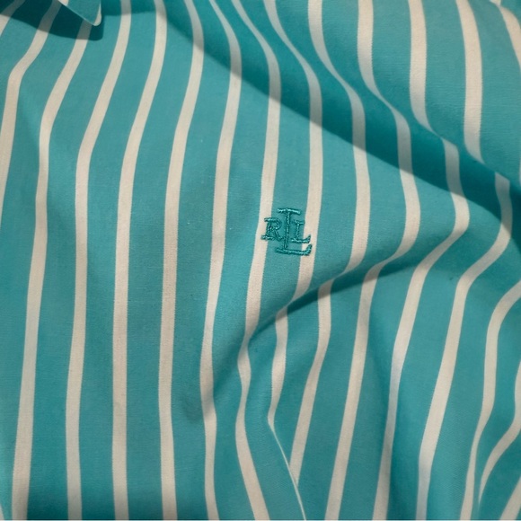 Ralph Lauren Ladies Plus Teal Striped Button Down Shirt - Picture 2 of 4